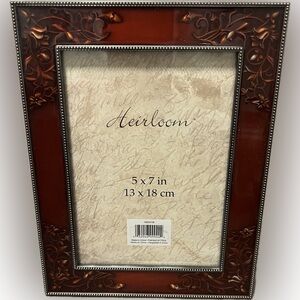 💥New Heirloom Enamel Picture Photo Frame Glass Tabletop Wall Embossed 5” x 7”